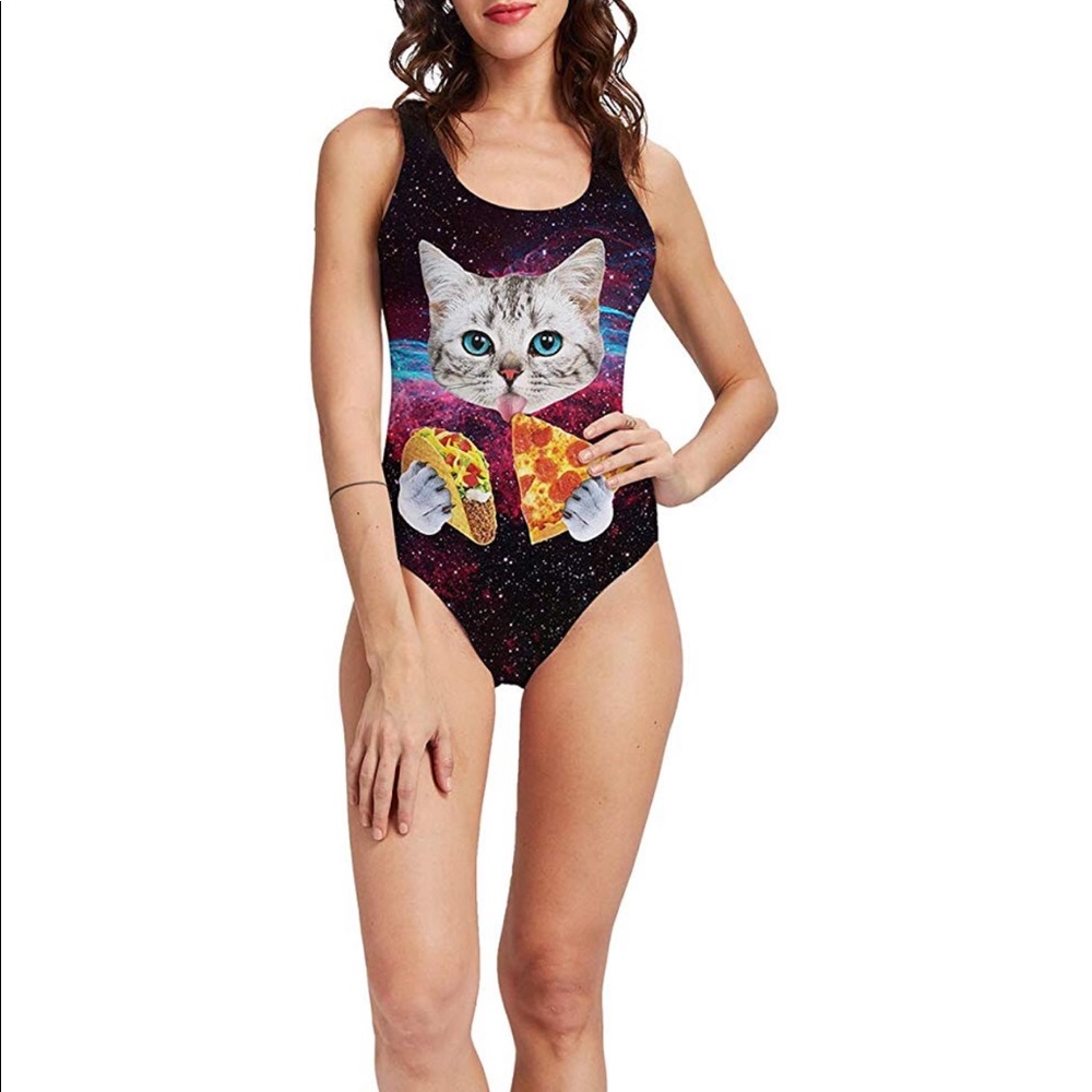 Cat one piece graphic swimsuit